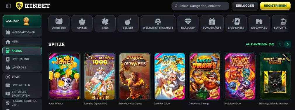 Kinbet Casino Bonus 250% bis 3000 Euro und 350 Freispiele
